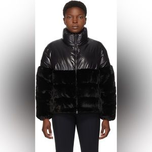 Moncler Black Down Faux-Fur Logo-Dec Jacket Size 3